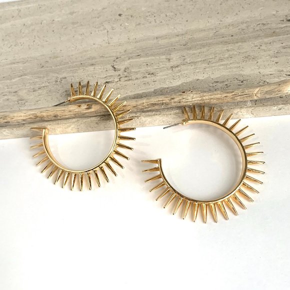 NEW ~ Anthropologie Gold Spiked Hoop Earrings - Picture 5 of 10
